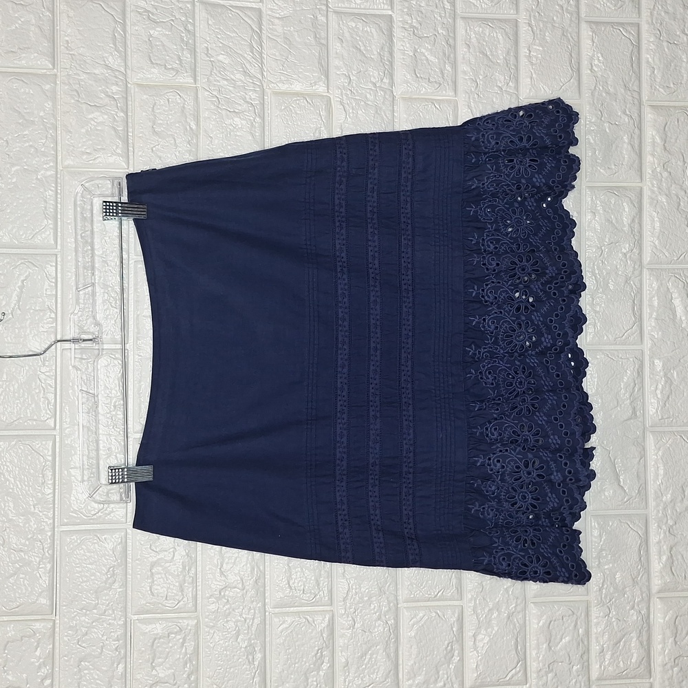 RALPH LAUREN Navy Cotton Ruffle Skirt